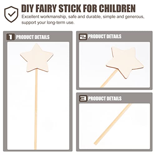 STOBOK Princess Fairy Wand Stick: 8PCS Unfinished Wooden DIY Crafts Star Magical Wand for Girls Art Show Cosplay Costume Party - WoodArtSupply