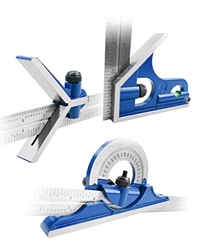 NTSUMI 12 Inch 4 Combination Square Ruler Set Protractor Satin, 4-R Graduation, Blue NTSUMI