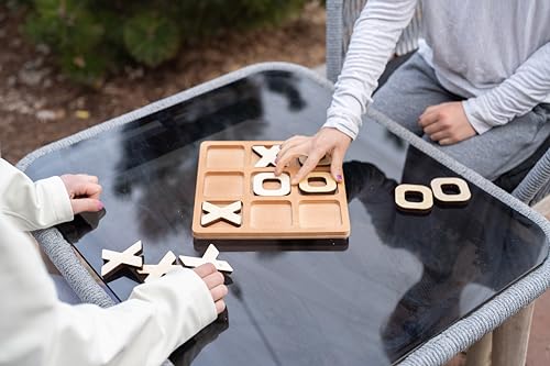Tic Tac Toe Game & Decor Set, Kids Board Games, Versatile Boho/Natural Style Tic Tac Toe Board for Classic Two Person Games, 8.63 Inches Tic Tac Toe Woobli