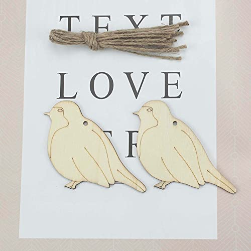 Creaides Bird Wooden Hanging Ornaments Bird Shaped Wood DIY Craft Cutout Wooden Slices Embellishments with Hole Hemp Ropes Gift Tag for Wedding