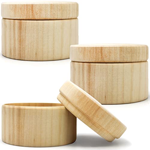 3pcs 2.75''x1.95'' Small Unpainted Wooden Round Boxes with Lid - Mini Wood Box for Crafts - Wooden Unfinished DIY Set Storage Trinket Boxes Container