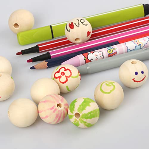 300 PCS Wood Beads, 1 Inch Diameter Wooden Beads for Crafts, Unfinished Wood Beads with Hole for Crafts, Various Jewelry Making, Car Seat Cushions, GNIEMCKIN