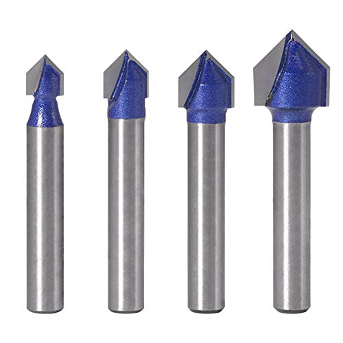 Yakamoz Industrial Grade 1/4-Inch Shank 90 Degree V Groove Router Bit Set CNC Engraving V Grooving Bit Cutter for 3D Signmaking Lettering Carving YAKAMOZ