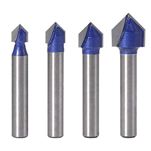 Yakamoz Industrial Grade 1/4-Inch Shank 90 Degree V Groove Router Bit Set CNC Engraving V Grooving Bit Cutter for 3D Signmaking Lettering Carving - WoodArtSupply