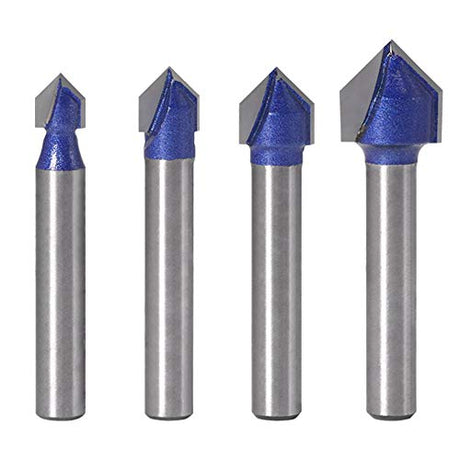 Yakamoz Industrial Grade 1/4-Inch Shank 90 Degree V Groove Router Bit Set CNC Engraving V Grooving Bit Cutter for 3D Signmaking Lettering Carving YAKAMOZ