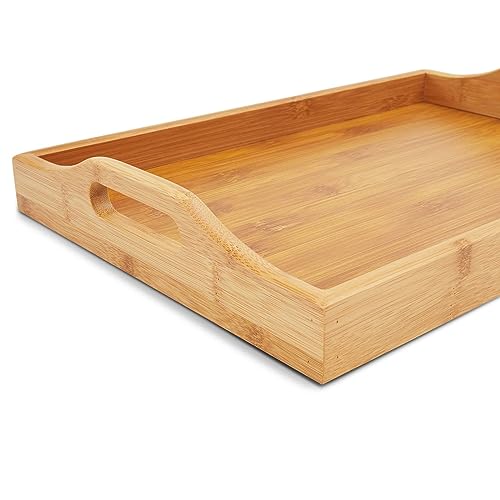 Juvale Bamboo Wood Serving Tray with Handles for Breakfast in Bed, Kitchen Counter, Ottoman (16 x 11 x 2 in) Juvale