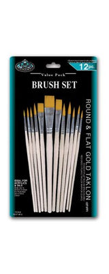 Royal and Langnickel Round/Flat Taklon Variety Brush Set - Gold (Pack of 12) Royal & Langnickel
