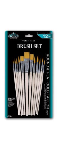 Royal and Langnickel Round/Flat Taklon Variety Brush Set - Gold (Pack of 12) - WoodArtSupply