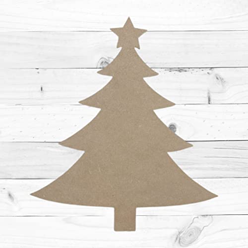 Wooden Christmas Tree with Star, Unfinished MDF Decorative Cutout, DIY Holiday Craft Shape Build-A-Cross