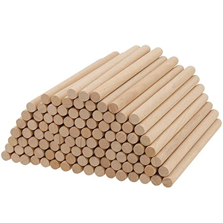 HOZEON 100 PCS 3/8 x 6 Inch Dowel Rods Wood Sticks, Natural Wooden Dowel Rods Dowel Sticks, Unfinished Wood Sticks for Crafts and DIY Project HOZEON