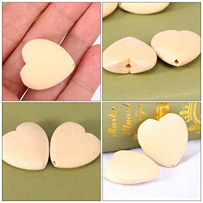 EXCEART 20Pcs Log Color Peach Heart Wooden Shapes to Paint Wooden Loose Beads Heart Wooden Embellishments Wooden Hearts for Wood Heart Cutouts Wood - WoodArtSupply