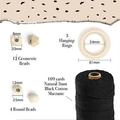 Macrame Kit-Black Edition-Makes 3 Macrame Plant Hangers with Easy to Follow Instructions for Adult Beginners - Includes 109 Yards 3mm Cotton Macrame - WoodArtSupply