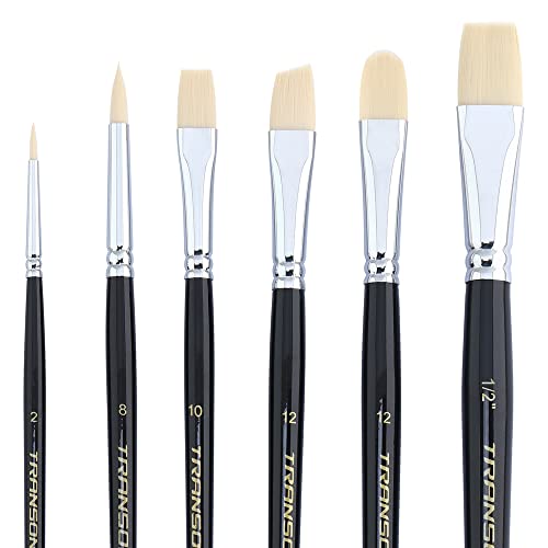Transon Paint Brush Set 6pcs Art Painting Flexible Bristle for Acrylic Watercolor Gouache Oil Leather Canvas and Face Painting TRANSON
