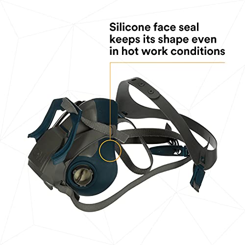 3M Rugged Comfort Quick Latch Half Facepiece Reusable Respirator 6503QL, Gases, Vapors, Dust, Large, Gray/Teal 3M