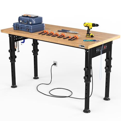 YITAHOME Work Bench 48" L X 24" W Adjustable Workbench for Garage W/Pegboard & Power Outlets Heavy-Duty Workstation, 2000 LBS Load Capacity for - WoodArtSupply