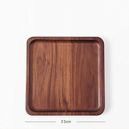 Rustic Walnut Wooden Tray Solid Wood Serving Tray Square Rectangle Platter Tea Tray Coffee Table Tray (Square Large (9 x 9 inch))