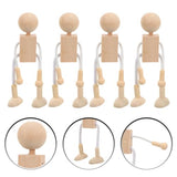 Tofficu Wooden Peg Dolls Unfinished Wood Robot 4pcs DIY Mini People Doll with Flexible Joint Wood Painting Figures Kids Educational Toys for Craft Tofficu
