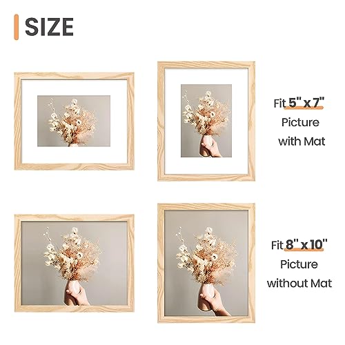 upsimples 8x10 Picture Frame Set of 5, Display Pictures 5x7 with Mat or 8x10 Without Mat, Wall Gallery Photo Frames, Natural upsimples