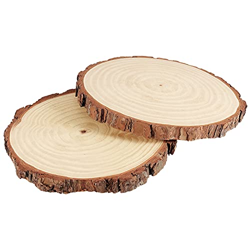 PINGEUI 10 Piece 7-8 Inch Natural Wood Slices, Unfinished Natural Wood Tree Slices with Bark, Large Round Tree Wood Discs Wooden Circles Tree Bark PINGEUI