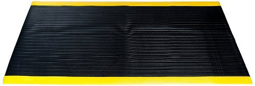 Bertech Anti-Fatigue Floor Mat, 3 Feet x 6 Feet x 3/8 Inch Thick, Ribbed Pattern Top, Black with Yellow Border, Made in USA Bertech