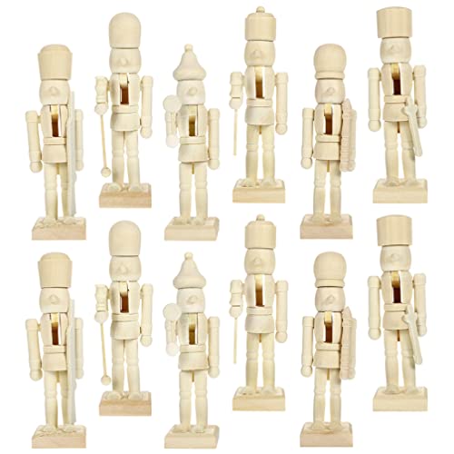 PRETYZOOM Home Decor 12Pcs Christmas Wooden Unfinished Nutcracker Figurines DIY Unpainted Blank Nutcracker Soldier Figures Nutcracker Ornaments