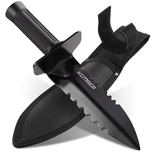 Metal Detector Shovel, Kemaier Heavy Duty Double Serrated Edge Digger, Metal Detecting Digging Tool with Sheath for Belt Mount, Gardening Accessories Kemaier