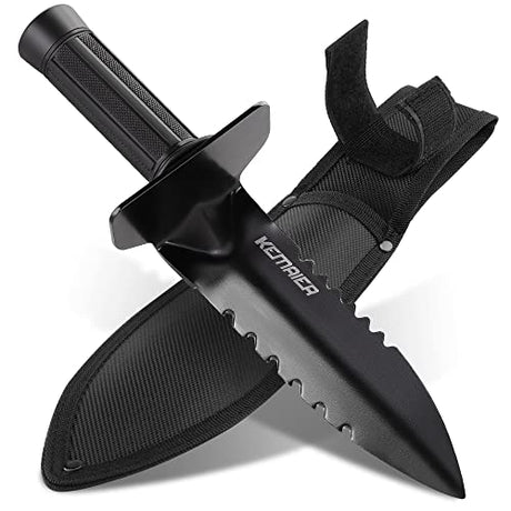Metal Detector Shovel, Kemaier Heavy Duty Double Serrated Edge Digger, Metal Detecting Digging Tool with Sheath for Belt Mount, Gardening Accessories Kemaier