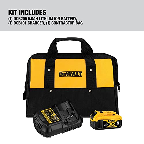 DEWALT 20V MAX Battery and Charger Kit with Bag, 5.0Ah (DCB205CK) DEWALT
