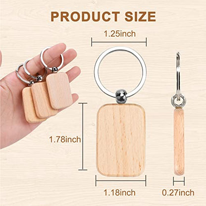 Auihiay 70 PCS Wood Keychain Blanks, Wood Engraving Blanks Key Chain, Unfinished Rectangle Wood Key Tag for DIY Crafts (Rectangle)