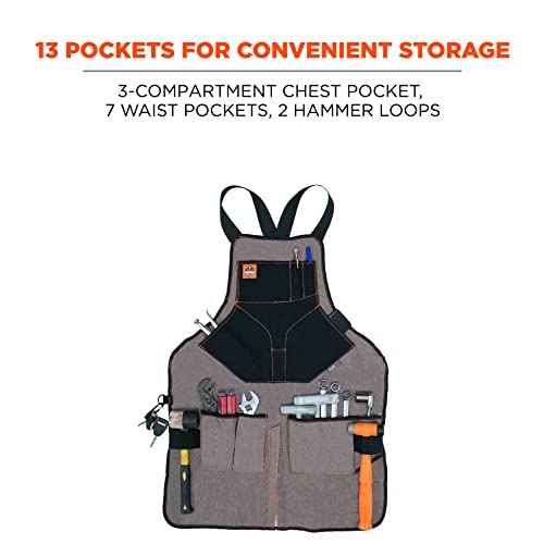 Ergodyne - 13696 Arsenal 5705 Full Length Tool Work Apron, 13-Pockets, Gray Ergodyne
