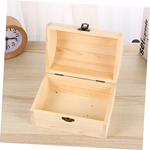 VOSAREA Wooden Case Jewelry Storage Wooden Treasure Chest Wooden Jewelry Unfinished Pine Wood Craft Case Organizer Wood Case Arched Lock Case Manual VOSAREA