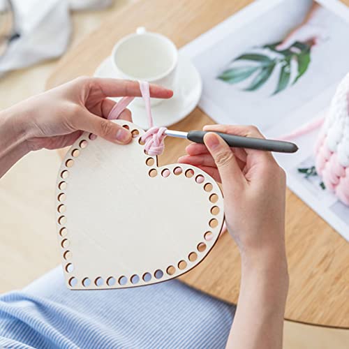 ULTNICE 4pcs Natural Wooden Basket Bottom Heart Shape Blank Crochet Knitting Basket Wood Base Shaper for DIY Basket Craft Weaving Making Supplies ULTNICE