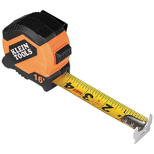 Klein Tools 9516 Tape Measure, 16-Foot Compact Double-Hook Imperial Measuring Tape with Finger Brake, Nylon Blade, Easy to Read Bold Lines - WoodArtSupply