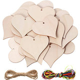 24 Pieces 4 Inch Natural Handmade Blank Wooden Heart Slices with Holes with 2m Natural Rope and 15 Colors 3 mm High Density Polyester Ribbon for Jetec