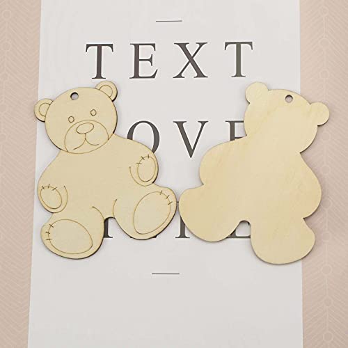 20pcs Bear Wood DIY Crafts Cutouts Wooden Bear Shaped Hanging Ornaments with Hole Hemp Ropes Gift Tags for DIY Projects Birthday Christmas Party