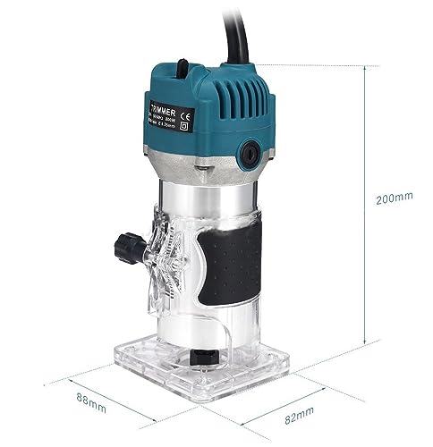110V Router Tool, 800W Wood Trim Router, 30000RPM Electric Hand Trimmer, Palm Router with 15x 1/4” Router Bits & 2x Trim Guides for Woodworking Mefape