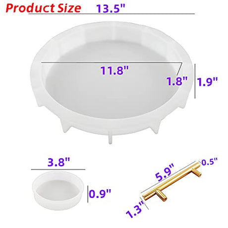 XXKJSZJQ Tray Molds for Epoxy Resin kit 13.5'' Deep Large Round Silicone Molds with 4pcs Coasters Resin Molds, Table Clock Mold DIY Flowers XXKJSZJQ