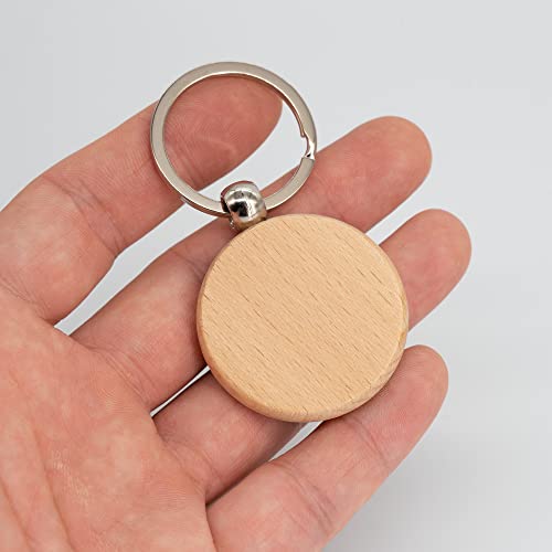 TFoRibbon 50 Pcs Wood Engraving Blanks Wooden Blank Keychains (Round) TFoRibbon00057 TFoRibbon