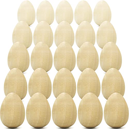 Set of 25 Unfinished Wooden Easter Eggs - 1.6" Craft Eggs for Painting and Decorating - DIY Wood Eggs for Crafts - Faux Chicken Eggs for Art Projects AEVVV