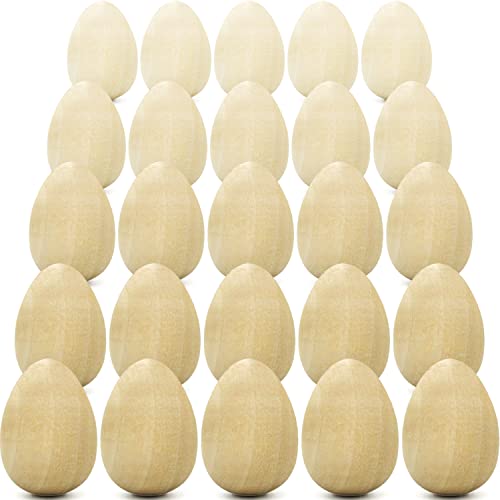 Set of 25 Unfinished Wooden Easter Eggs - 1.6" Craft Eggs for Painting and Decorating - DIY Wood Eggs for Crafts - Faux Chicken Eggs for Art Projects - WoodArtSupply