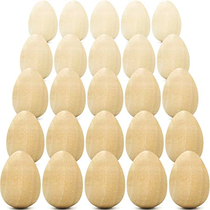 Set of 25 Unfinished Wooden Easter Eggs - 1.6" Craft Eggs for Painting and Decorating - DIY Wood Eggs for Crafts - Faux Chicken Eggs for Art Projects - WoodArtSupply