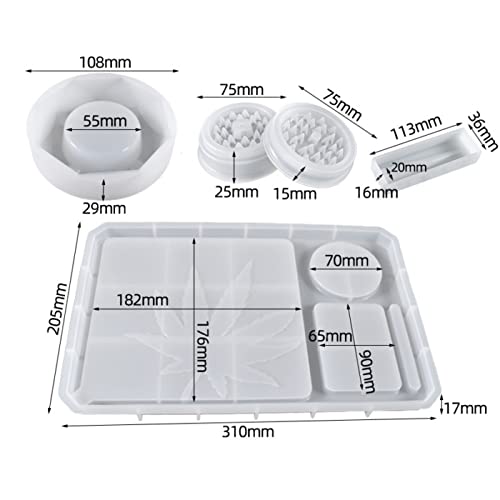 5 PCS Silicone Molds for Resin - Large Rolling Ashtray Tray Mold and Resin Grinder Mold for Grind with Efficient Spikes Shape and Storage,Rectangular