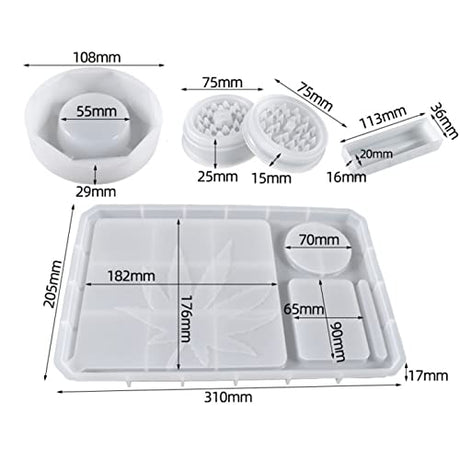 5 PCS Silicone Molds for Resin - Large Rolling Ashtray Tray Mold and Resin Grinder Mold for Grind with Efficient Spikes Shape and Storage,Rectangular HIQUE