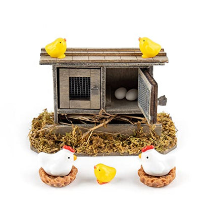 Framendino, 10 Pack Mini Wooden Family Chicken Coop Egg Chicken Nest Hen Ornament Fairy Garden Decor - WoodArtSupply