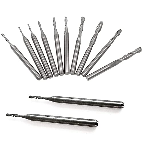 Carbide End Mill Set, Ball Nose Twist End Mill Carbide Burrs Set Shank Diameter 1mm 1.5mm 2.0mm 2.5mm 3.175mm for CNC Engraving, Milling, Roughing, tooloflife