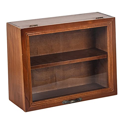 Wood Cabinet Mug Display Box, Wood Shadow Box Shot Glasses Display Case Shelf Action Figurine Display Shelf for Counter Top Collectibles Display Case