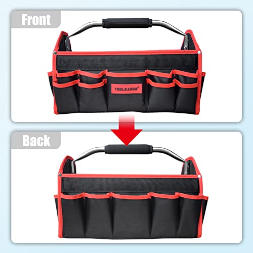 TOOLEAGUE 19 Inches Heavy Duty Tool Bag 25 Pockets, 1680D Fabric Tool Bags with Strong Molded Base, Multi-pocket Tool Organizer with Adjustable TOOLEAGUE