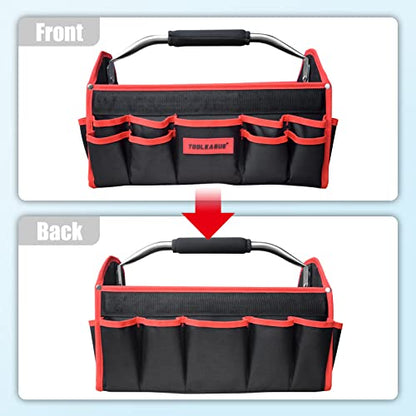TOOLEAGUE 19 Inches Heavy Duty Tool Bag 25 Pockets, 1680D Fabric Tool Bags with Strong Molded Base, Multi-pocket Tool Organizer with Adjustable