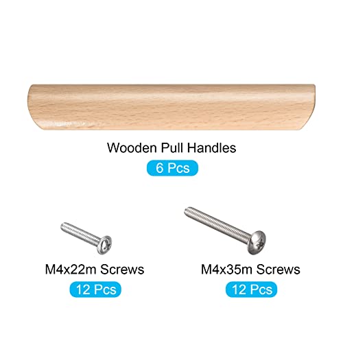 uxcell Wood Pull Handles, 6" 6Pcs Wooden Drawer Unfinished Knobs Pulls for Kitchen Furniture Drawer Wardrobe Cupboard with Screws uxcell