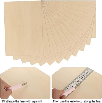 RHBLME 16 Pack 8" x 12" Basswood Sheets, 1/16 Thin Balsa Wood, Unfinishd Plywood Sheets for Laser Cutting, Crafts, Model Making, Wood Burning